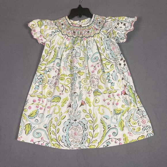 Le' Za Me Other - Le' Za Me Hand Smocked Dress Girls 24M Pink Paisley Cotton A-Line Flutter Sleeve